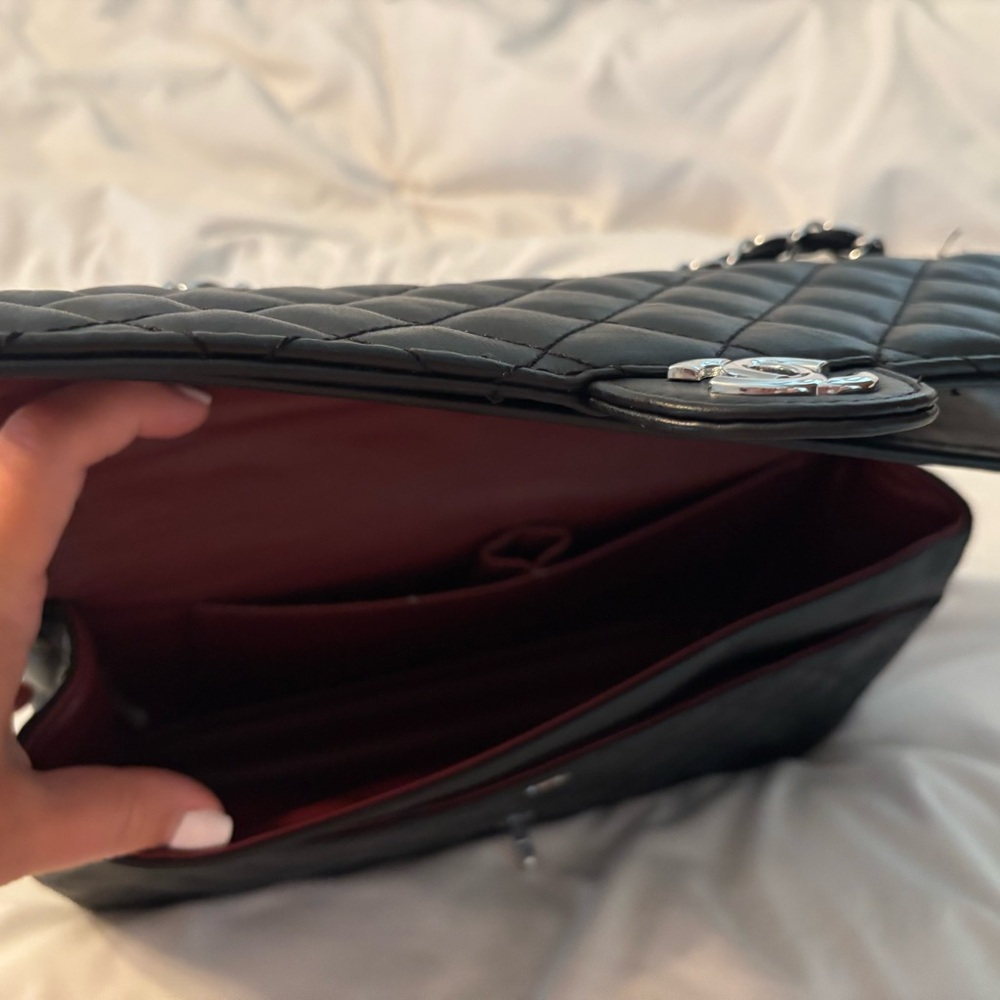 Black Quilted Shoulder Bag with Silver Accents - Picture 3 of 5